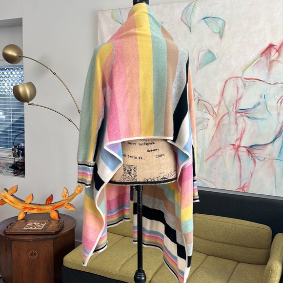 One Girl Who cashmere wrap sweater cardigan drape medium rainbow - Picture 5 of 13